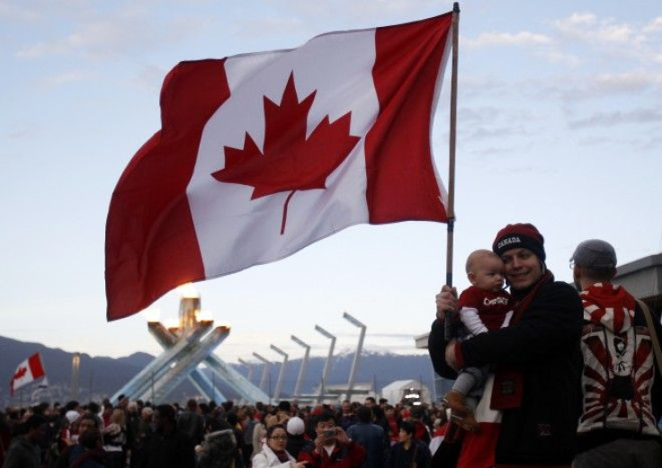 A Canadian with the Canadian flag at the Vancouver 2010 Winter Olympics