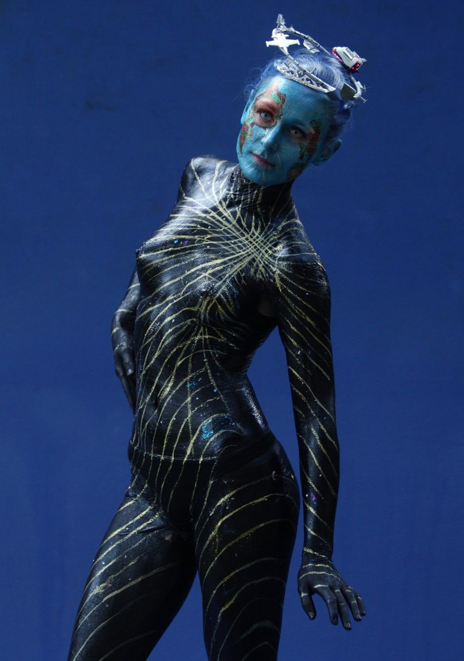 A models poses during the annual World Bodypainting Festival in Poertschach