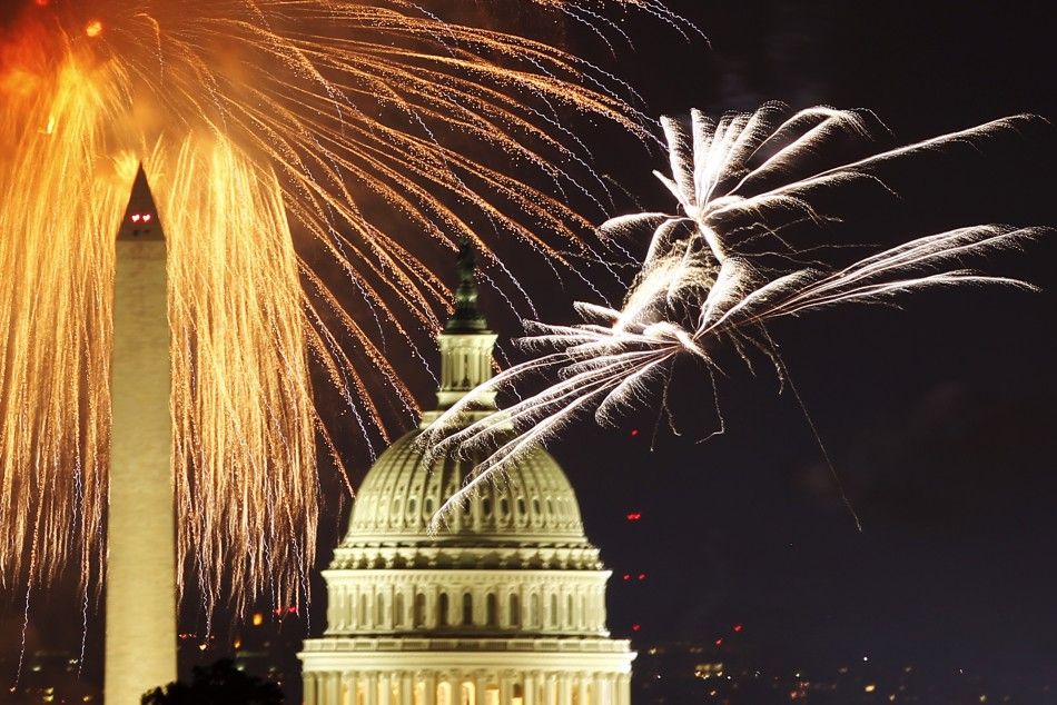 Fireworks light up the sky over the United States Capitol dome and the Washington Monument as the U.S. celebrates its 235th Independence Day in Washington