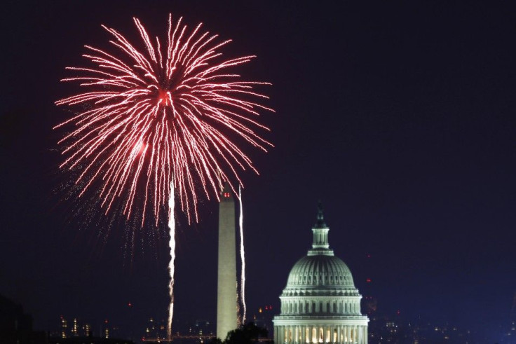 Fireworks light up the sky over the Potomac River near the Washington Monument as the U.S. celebrates its 235th Independence Day in Washington