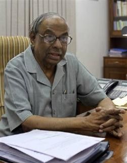 Prime Minister's economic advisory council chairman C. Rangarajan speaks during an interview with Reuters in New Delhi June 12, 2010.