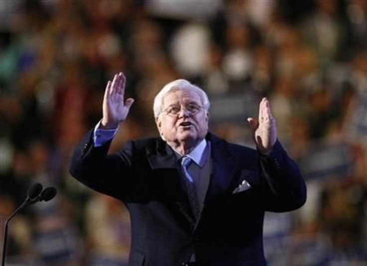 U.S. Senator Ted Kennedy gestures on stage at the 2008 Democratic National Convention in Denver