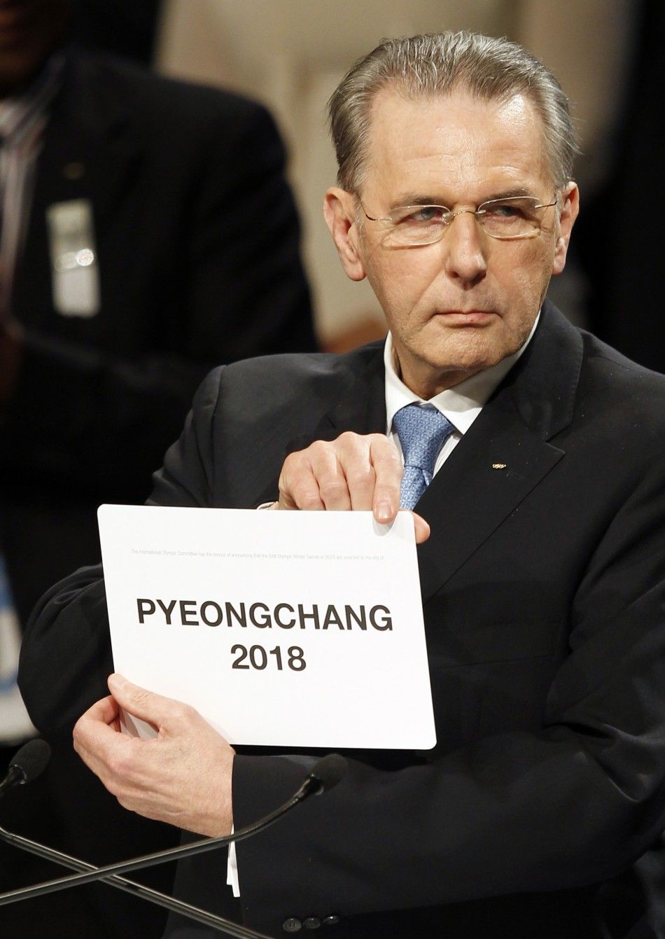 International Olympic Committee IOC President Jacques Rogge announces Pyeongchang as the winning city bid for the 2018 Winter Olympic Games