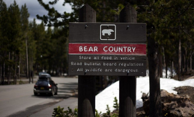 A sign warns to travelers to secure their food so as to not attract bears in Yellowstone National Park, Wyoming, June 24, 2011.