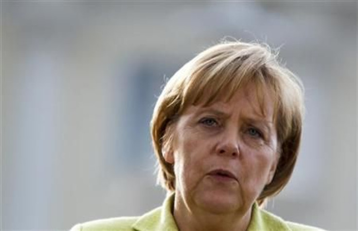 German Chancellor Merkel speaks during news conference after Future summit at government guest house Schloss Meseberg