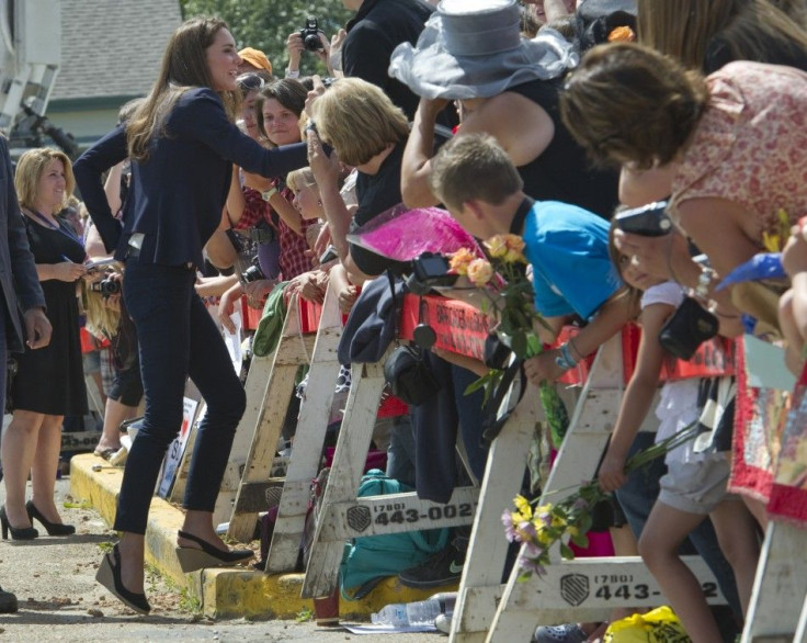 Britain&#039;s Catherine, Duchess of Cambridge, greets the gathered crowd during a visit to Slave Lake, Alberta