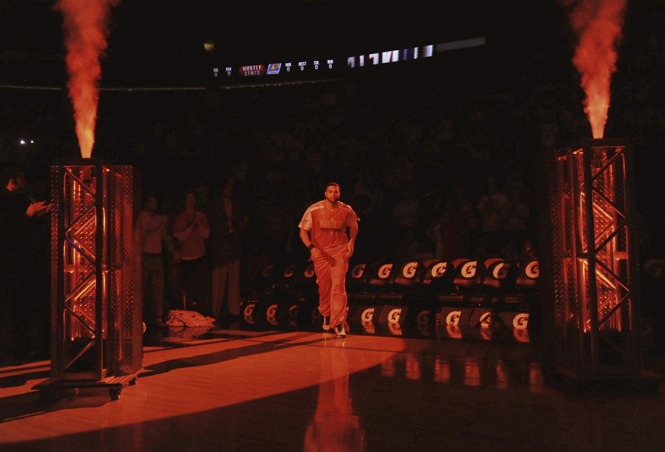 New Jersey Nets point guard Deron Williams is introduced to the crowd before the Nets played the Phoenix Suns 