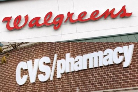 A combination photo showing the signs at a Walgreens store is seen in Golden, Colorado and (below) a CVS drugstore in Boston, Massachusetts