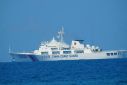 A Chinese coast guard vessel sails near the Spratly islands in April 2021