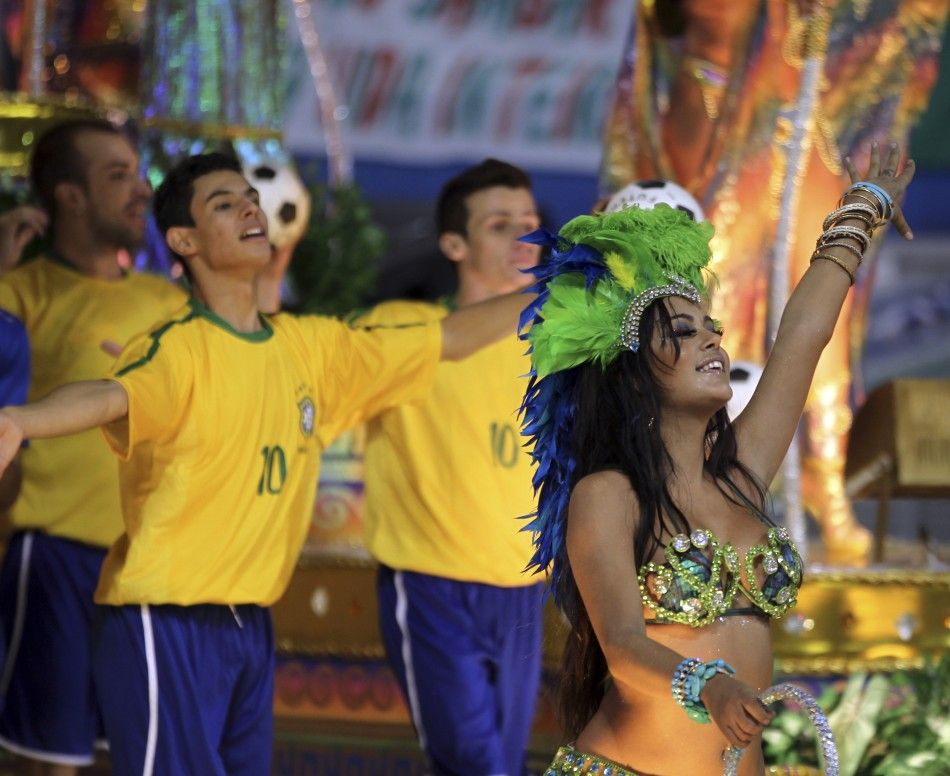 Paraguayan model Larissa Riquelme parades during carnival in Sao Paulo