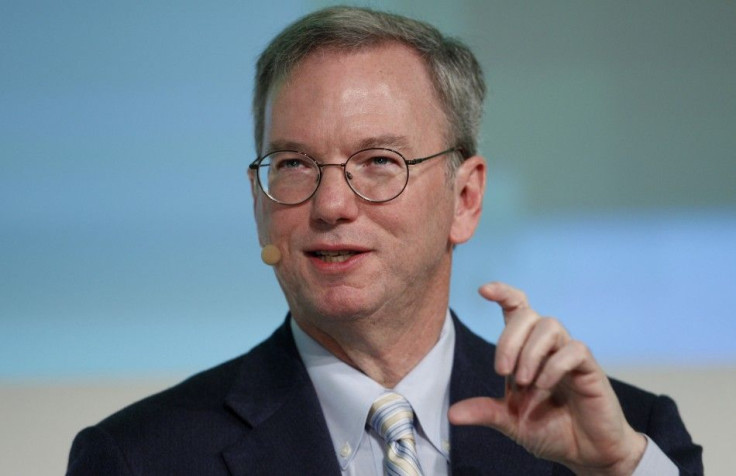 Google CEO Schmidt gestures during speech at DLD conference in Munich