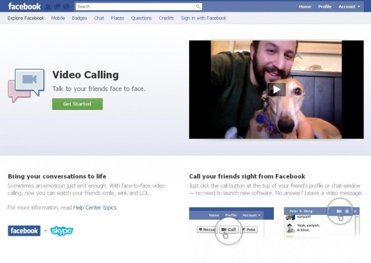 A screenshot shows a webpage for Facebook&#039;s new video calling service.