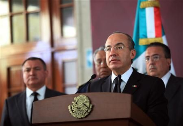 Mexican President Calderon speaks at the presidential residence Los Pinos in Mexico City