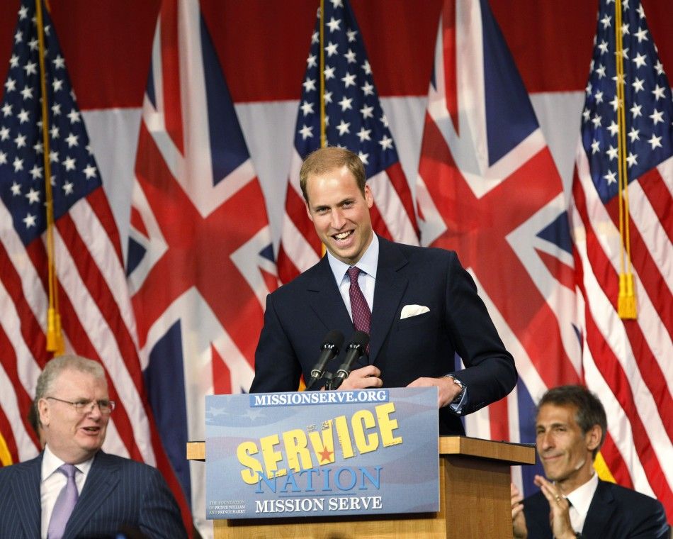 Britains Prince William speaks at the Mission Serve Hiring Our Heroes event in Culver City, California 