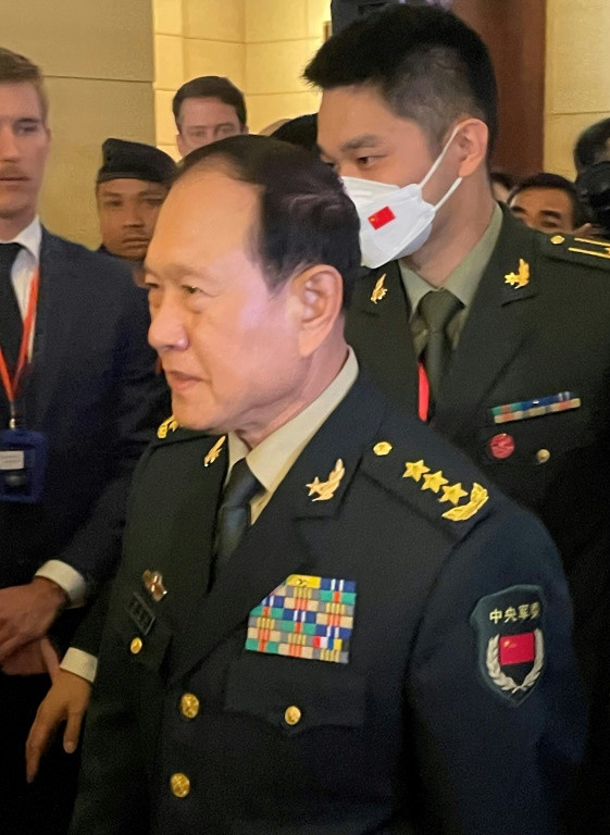 Chinese Defence Minister Wei Fenghe arrives for a meeting with his US counterpart Lloyd Austin in Siem Reap