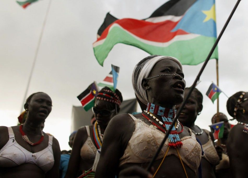 A tribeswoman dances during the Independence Day celebrations in Juba
