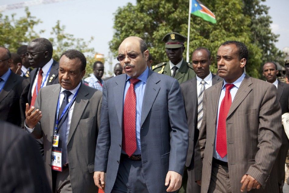 Ethiopias Prime Minister Meles Zenawi C arrives at Juba airport