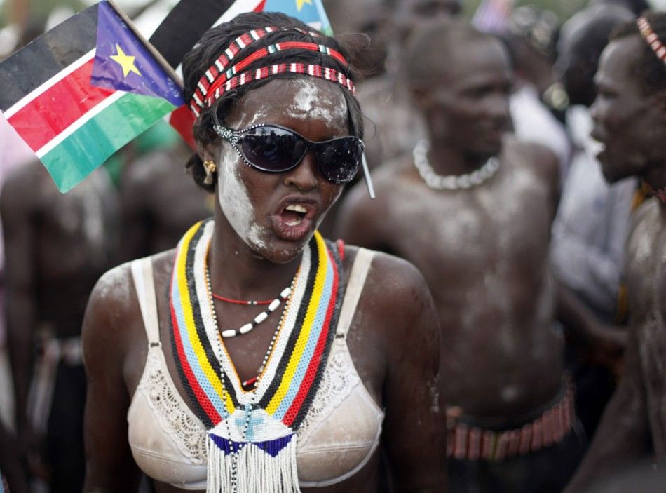 A tribeswoman takes part in Independence Day celebrations in Juba