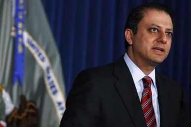 Preet Bharara, the United States Attorney for the Southern District of New York, speaks during a news conference in New York