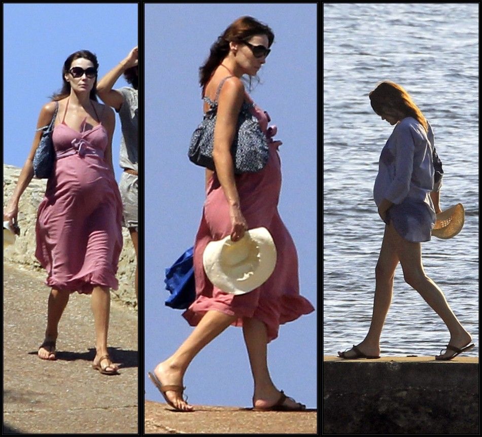 Holidaying Carla Bruni Reveals her Pregnant 039Rounded039 Belly on the Beach
