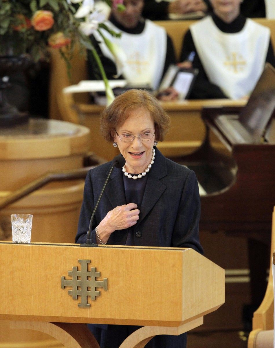 Rosalynn Carter delivers a eulogy during the funeral for Betty Ford at St. Margarets Episcopal Church in Palm Desert