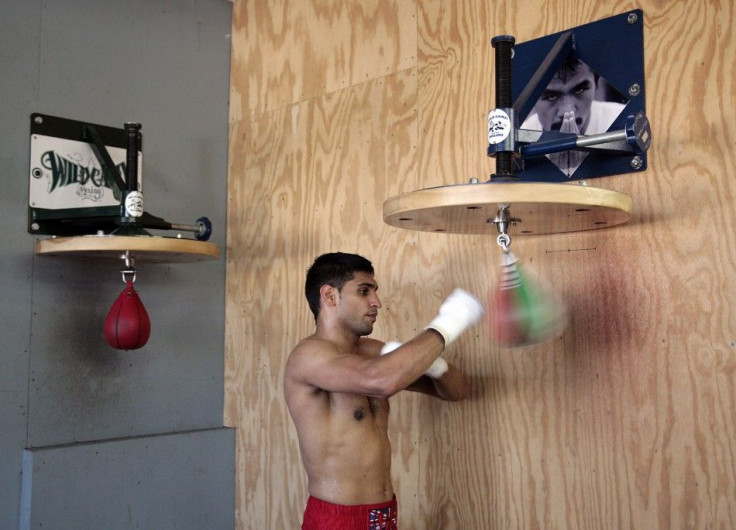 British boxer Khan works out at the Wildcard Boxing Club in Los Angeles