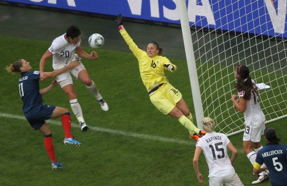 Wambach of the U.S. scores a goal during the Womens World Cup semi-final soccer match against France in Monchengladbach