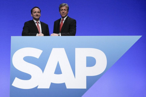 SAP CEOs McDermott and Snabe pose prior to the company&#039;s general shareholder assembly in Mannheim