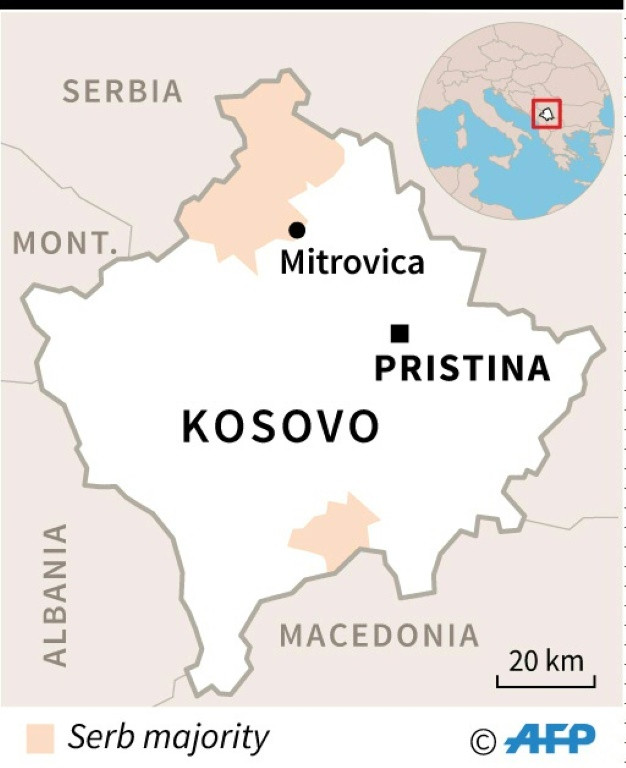 Map of Kosovo showing Serb-majority areas