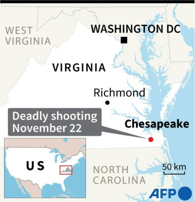 Map locating the city of Chesapeake in Virginia, US, where multiple fatalities were reported at a Walmart store on Tuesday.