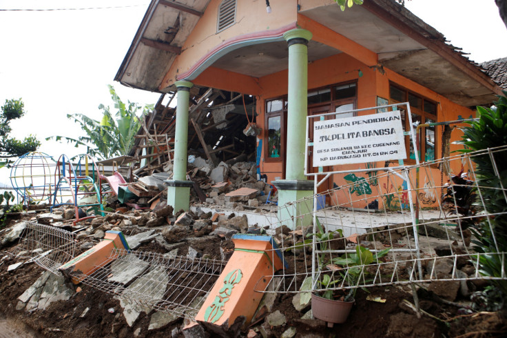 A view shows a destroyed kindergarten after an earthquake in Sukamulya