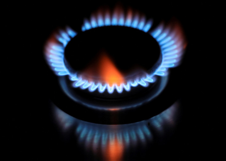 Flames from a gas burner on a cooker are pictured in a private home in Bad Honnef