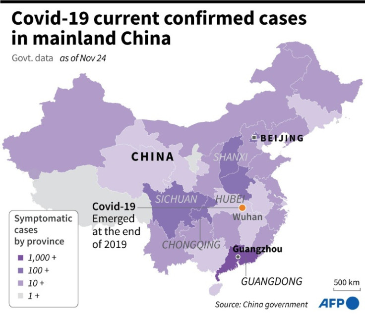 Map showing current symptomatic cases of the Covid-19 around mainland China.