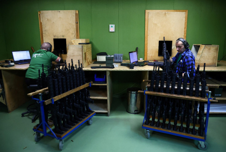 Workers check quality of firing of GROT C16 FB-M1, modular assault rifle system at arms factory Fabryka Broni Lucznik in Radom