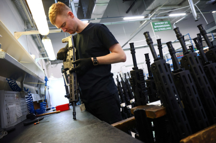 A worker checks the quality of GROT C16 FB-M1, modular assault rifle system at arms factory Fabryka Broni Lucznik in Radom