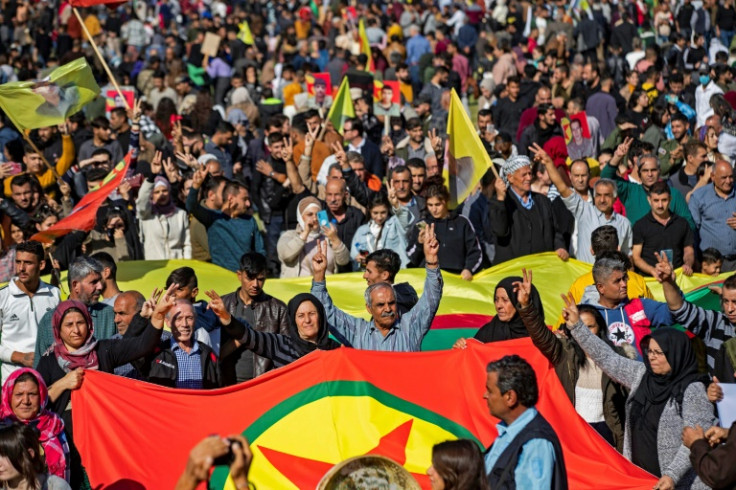 Syrian Kurds protest against Turkey and in solidarity with the Kurdistan Workers' Party (PKK), in the Kurdish-held city of Qamishli, on November 13, 2022