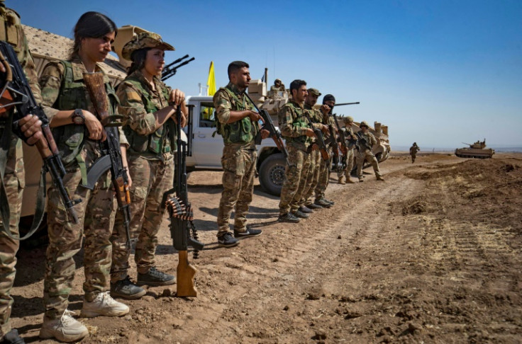 Syrian Democratic Forces fighters at a joint exercise with the US-led coalition against the Islamic State group in northeastern Hasakah province on September 7, 2022