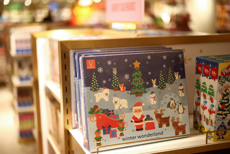 Advent calendars are on display inside a Selfridges store in London