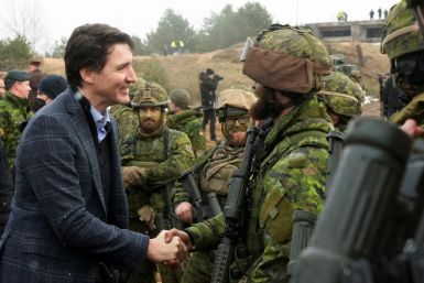 Canadian Prime Minister Justin Trudeau visits members of the Canadian troops in the Adazi military base