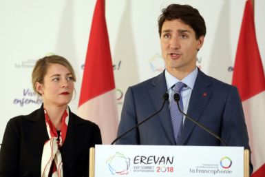 Canadian Foreign Minister Melanie Joly (L) has presented a new Asia-Pacific strategy for the government of Prime Minister Justin Trudeau -- the pair are seen here in 2018, before she took up her current post