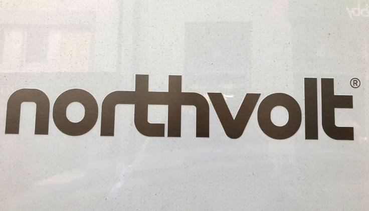Northvolt logo is pictured in the Northvolt office in Stockholm