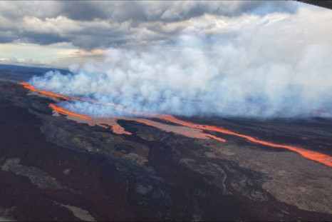 Rivers of molten rock are visible high up on Mauna Loa, the world's biggest volcano