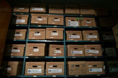 Boxes containing human bones are stored at the forensic services in Chilpancingo in southern Mexico
