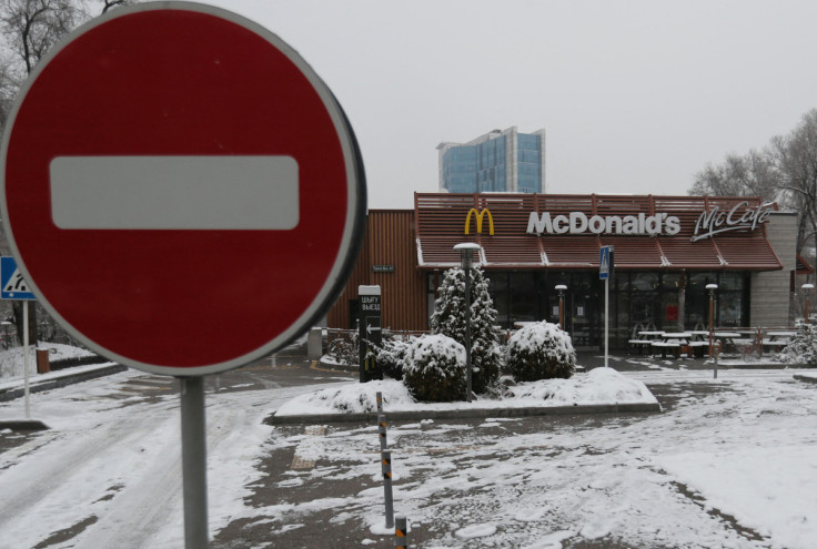 A view shows a closed McDonald's restaurant in Almaty