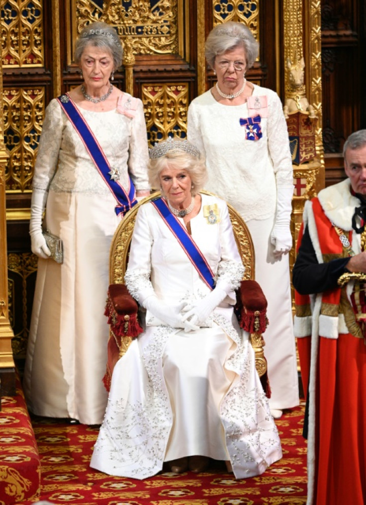 Lady Susan Hussey (L), attended the State Opening of Parliament in October 2019 with the now Queen Consort Camilla