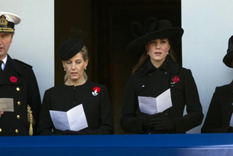 Lady Susan Hussey (R) attended a Remembrance Sunday service in 2012 with Kate (2nd R), who is now princess of Wales
