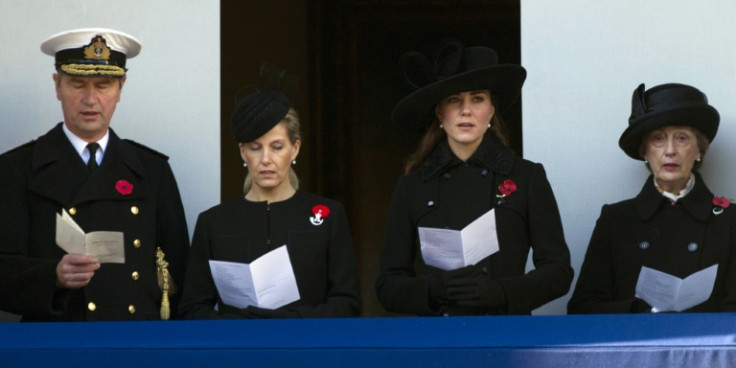 Lady Susan Hussey (R) attended a Remembrance Sunday service in 2012 with Kate (2nd R), who is now princess of Wales