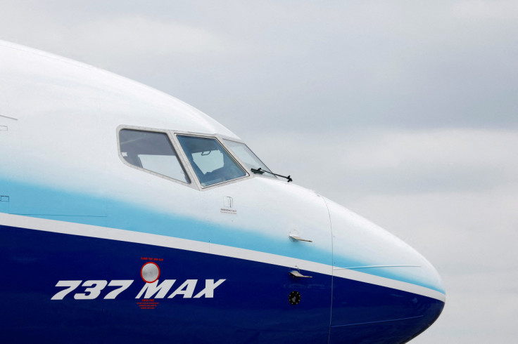 A Boeing 737 MAX aircraft is displayed at the Farnborough International Airshow, in Farnborough, Britain