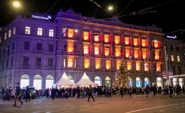 Christmas illuminations are seen at the headquarters of Swiss bank Credit Suisse in Zurich