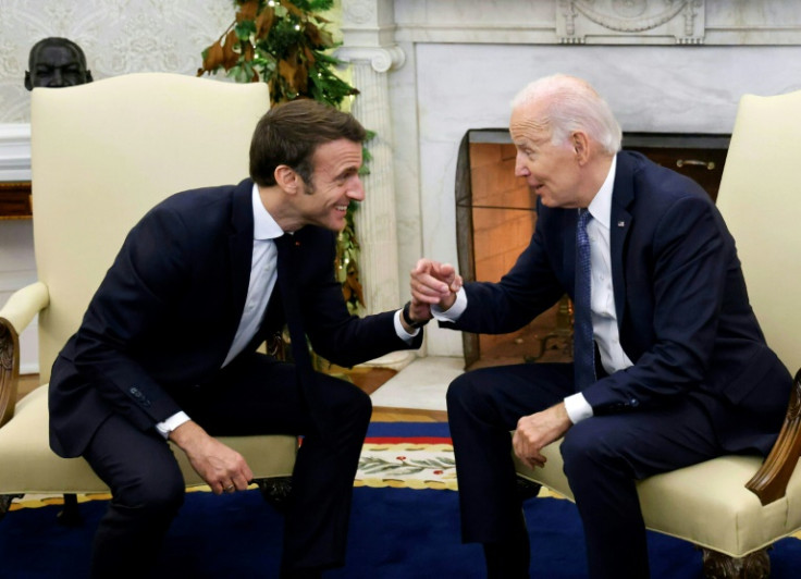 US President Joe Biden meets with French President Emmanuel Macron in the Oval Office